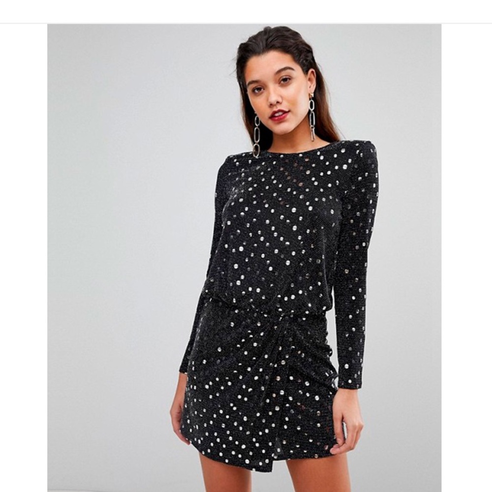 Flounce London Sequin Mini Dress with Shoulder Pads
